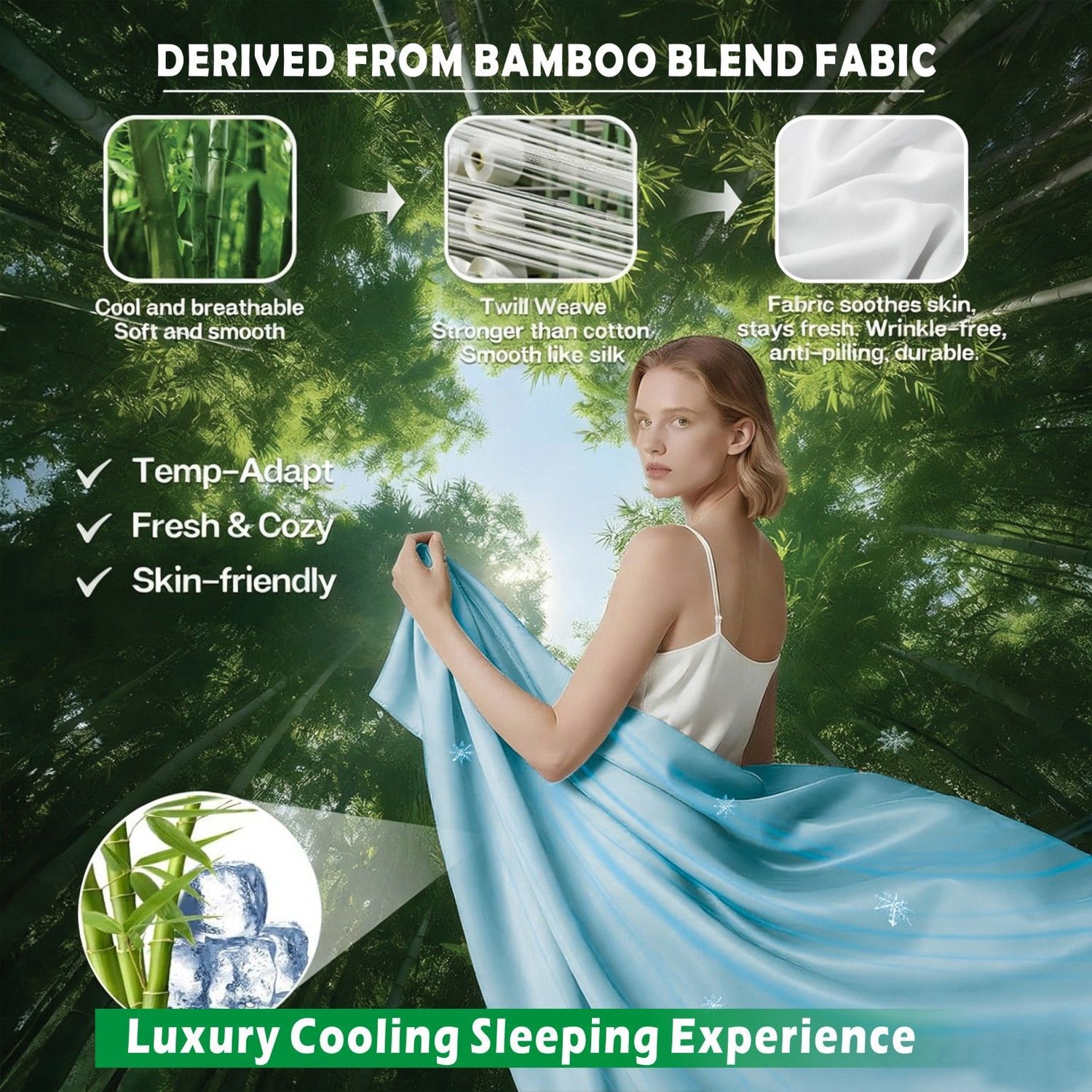 4 Piece Hotel Bamboo Cooling Sheet Set -Ultra Soft 2000TC Breathable Bed Sheets Set with 37 Centimetre Deep Pocket-Cooling Sheets for Hot Sleepers(Sky Blue,Super King)
