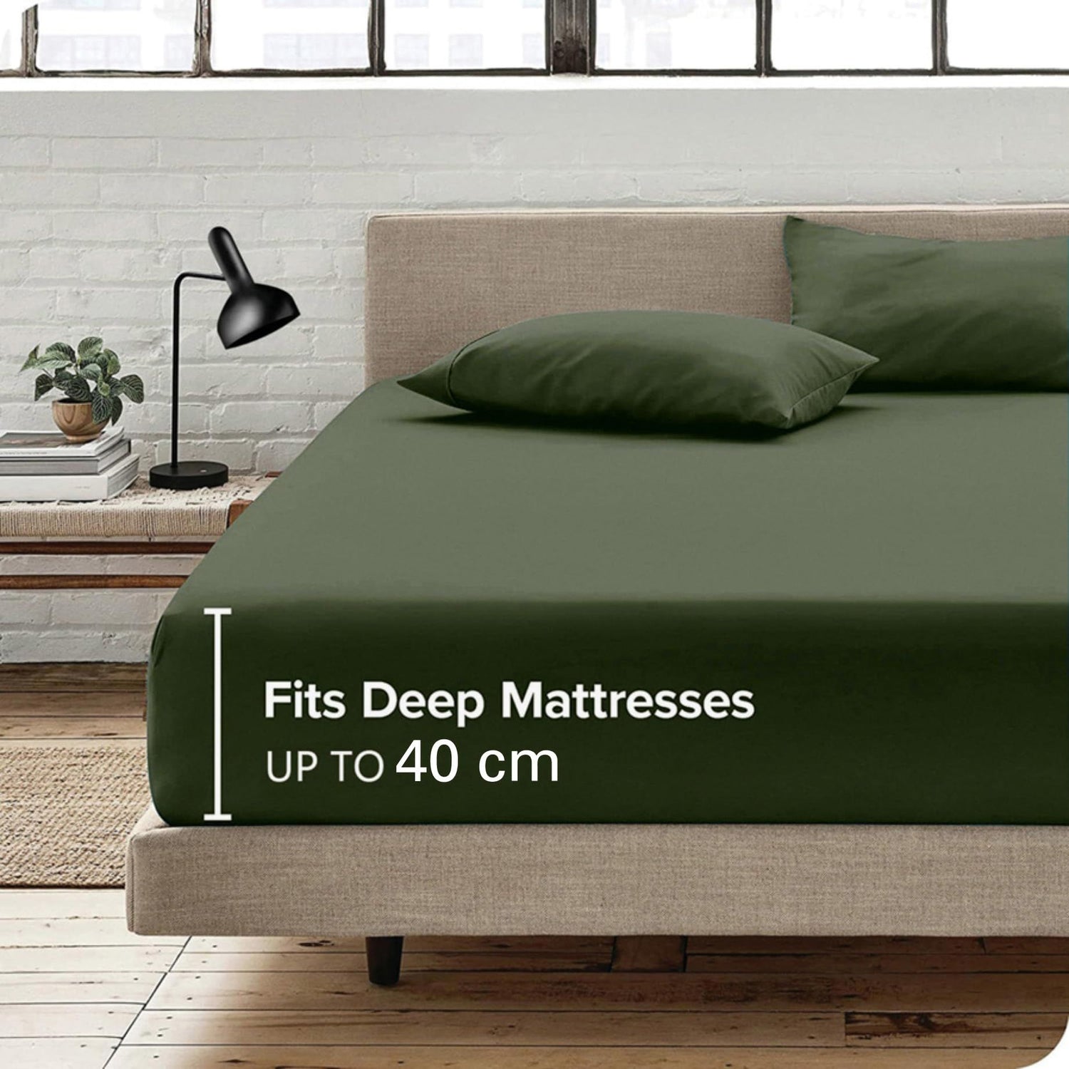 Hotel Quality Fitted Sheet - 1 Piece Fitted Sheet  -Breathable Bedding - Wrinkle, Fade, Stain Resistant- 16inch/40cm Deep Pocket Fitted Bed Sheet-Wrinkle and Fade Resistant,(Olive green,Double)