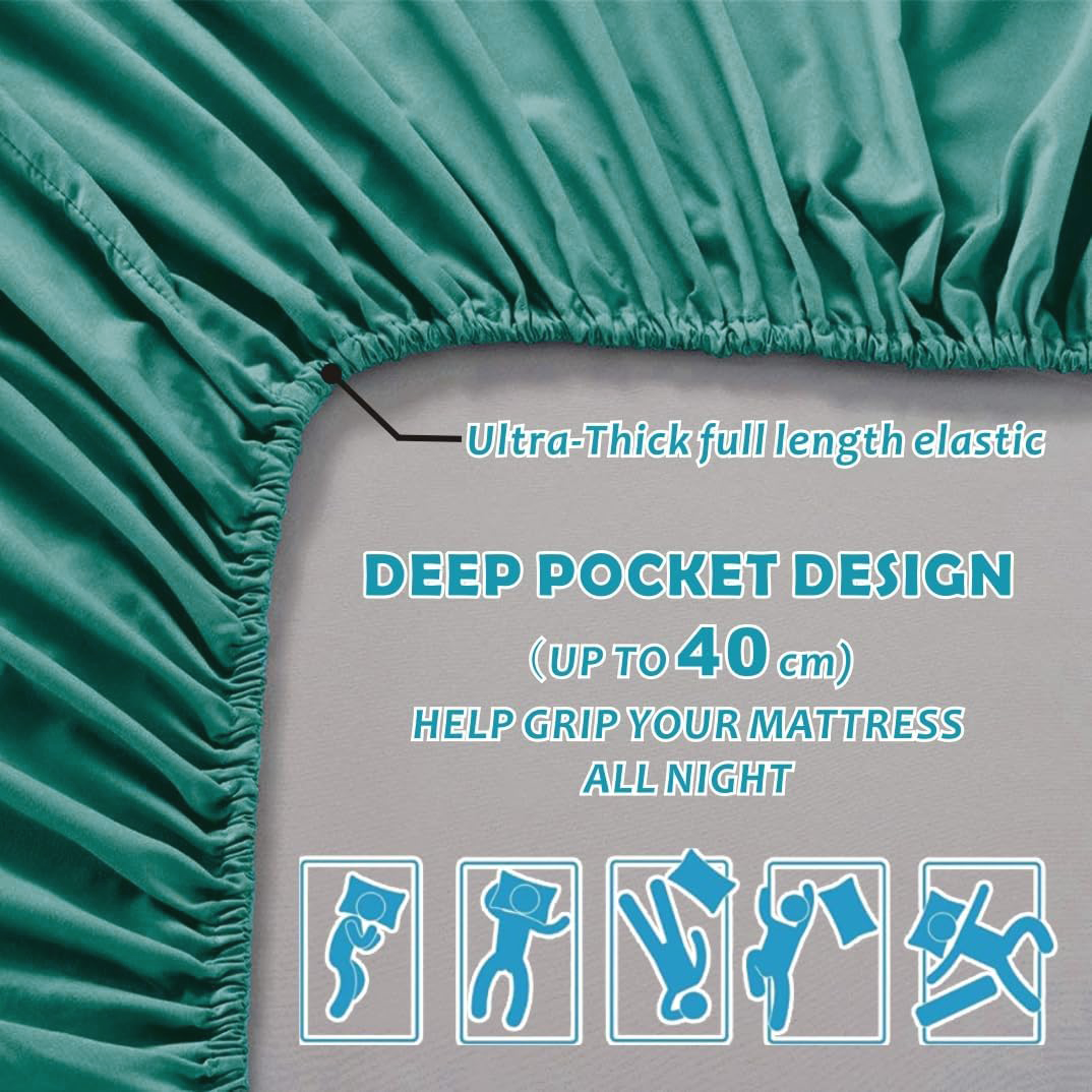 Hotel Quality Fitted Sheet - 1 Piece Fitted Sheet  -Breathable Bedding - Wrinkle, Fade, Stain Resistant- 16inch/40cm Deep Pocket Fitted Bed Sheet-Wrinkle and Fade Resistant,(Biscay blue,Queen)
