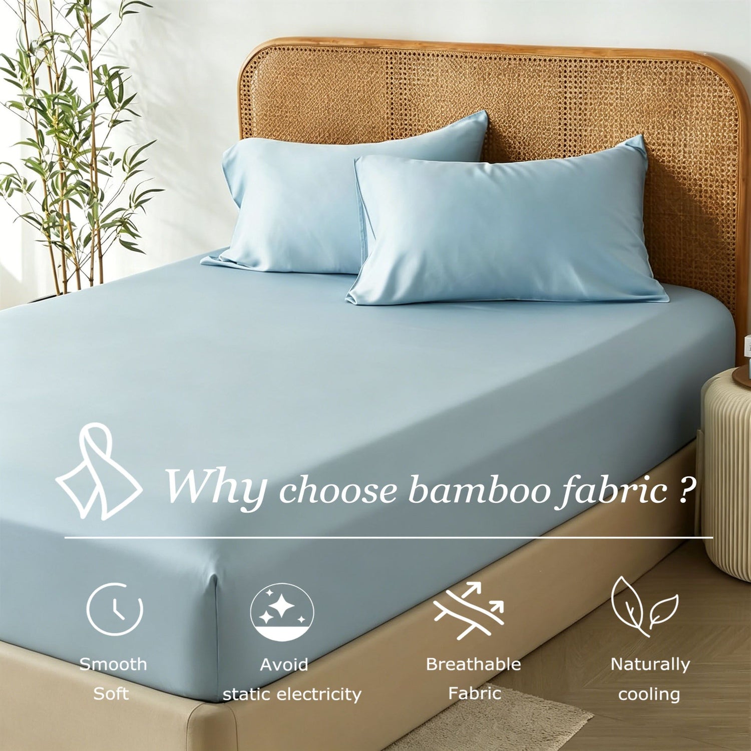3 Piece Hotel Bamboo Cooling Fitted Sheet Set & Pillowcase -Ultra Soft 2000TC Breathable Fitted Bed Sheets Set with 37 Centimetre Deep Pocket-Cooling Sheets for Hot Sleepers(Sky Blue,Super King)