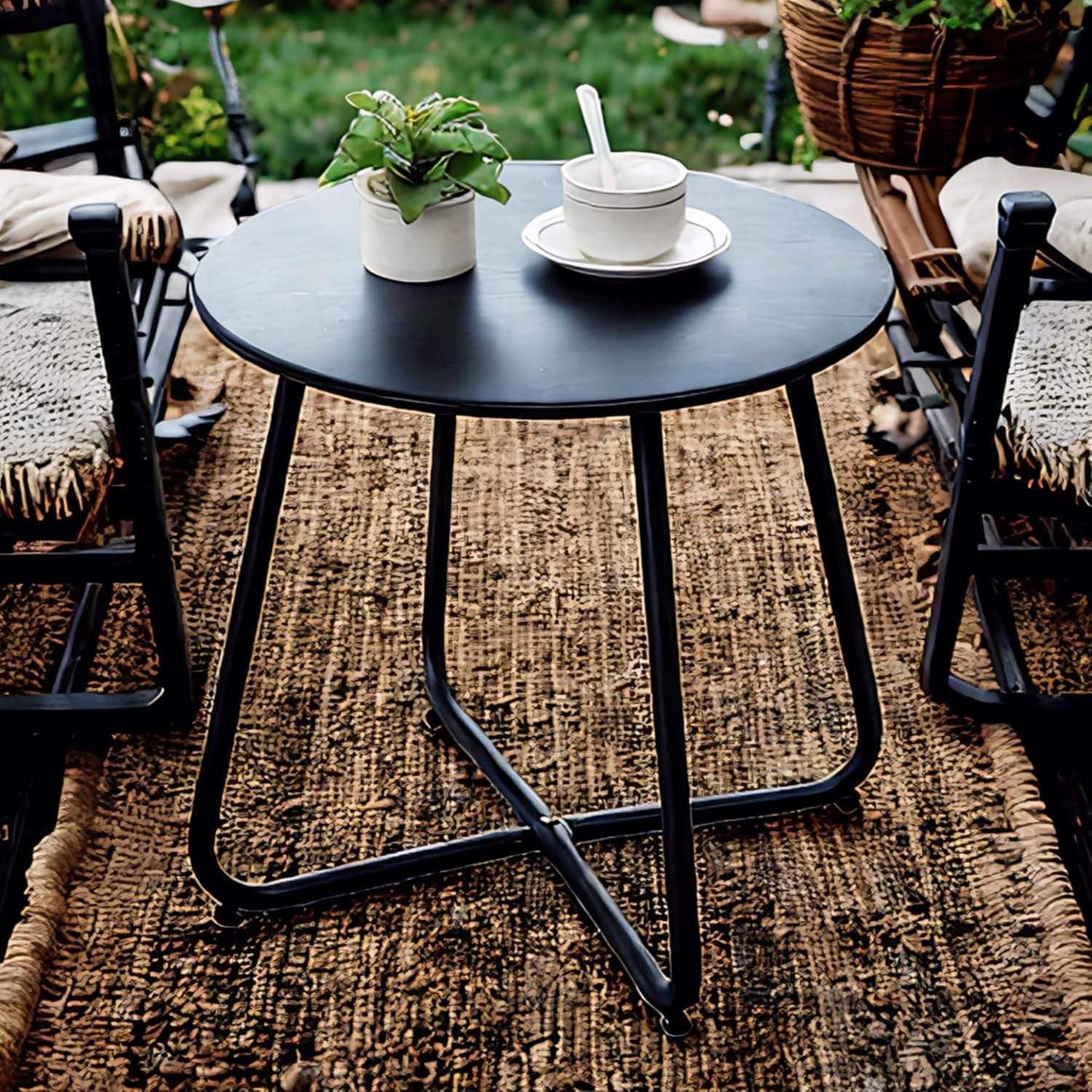 Outdoor Metal Side Table – Rust-Resistant Patio Small Round End Table, Accent Coffee Table for Balcony, Garden, Porch, Living Room & Bedroom – Lightweight Portable Plant Stand, Black