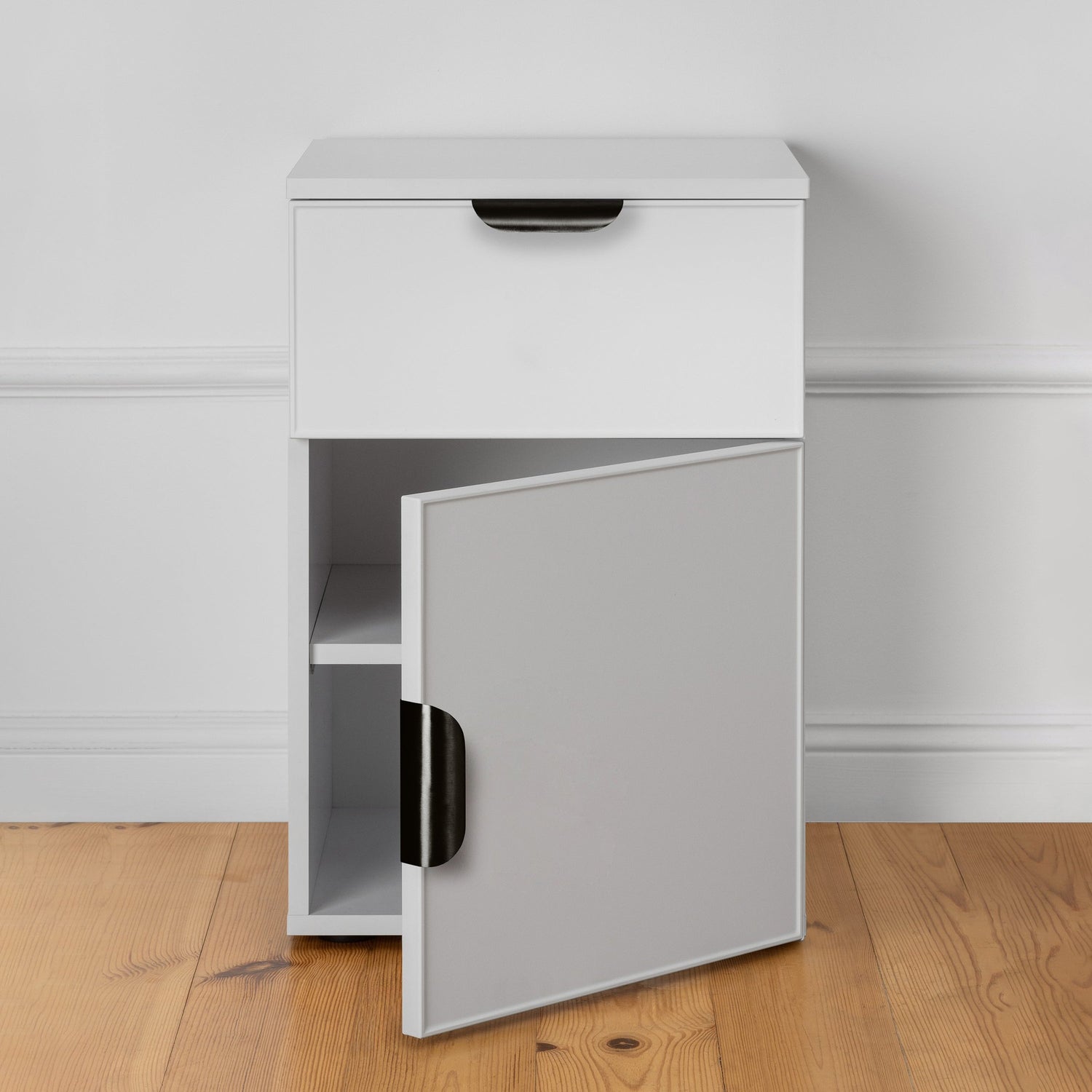PORTO BEDSIDE TABLE - WHITE - SLIM - PULL BLACK