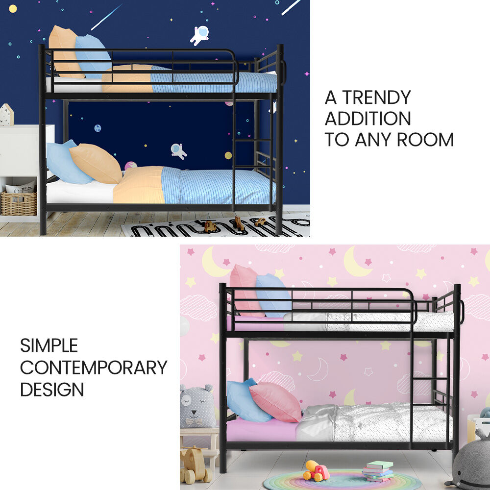 Kingston Slumber 2in1 King Single Metal Bunk Bed Frame, with Modular Design, Dark Matte Grey