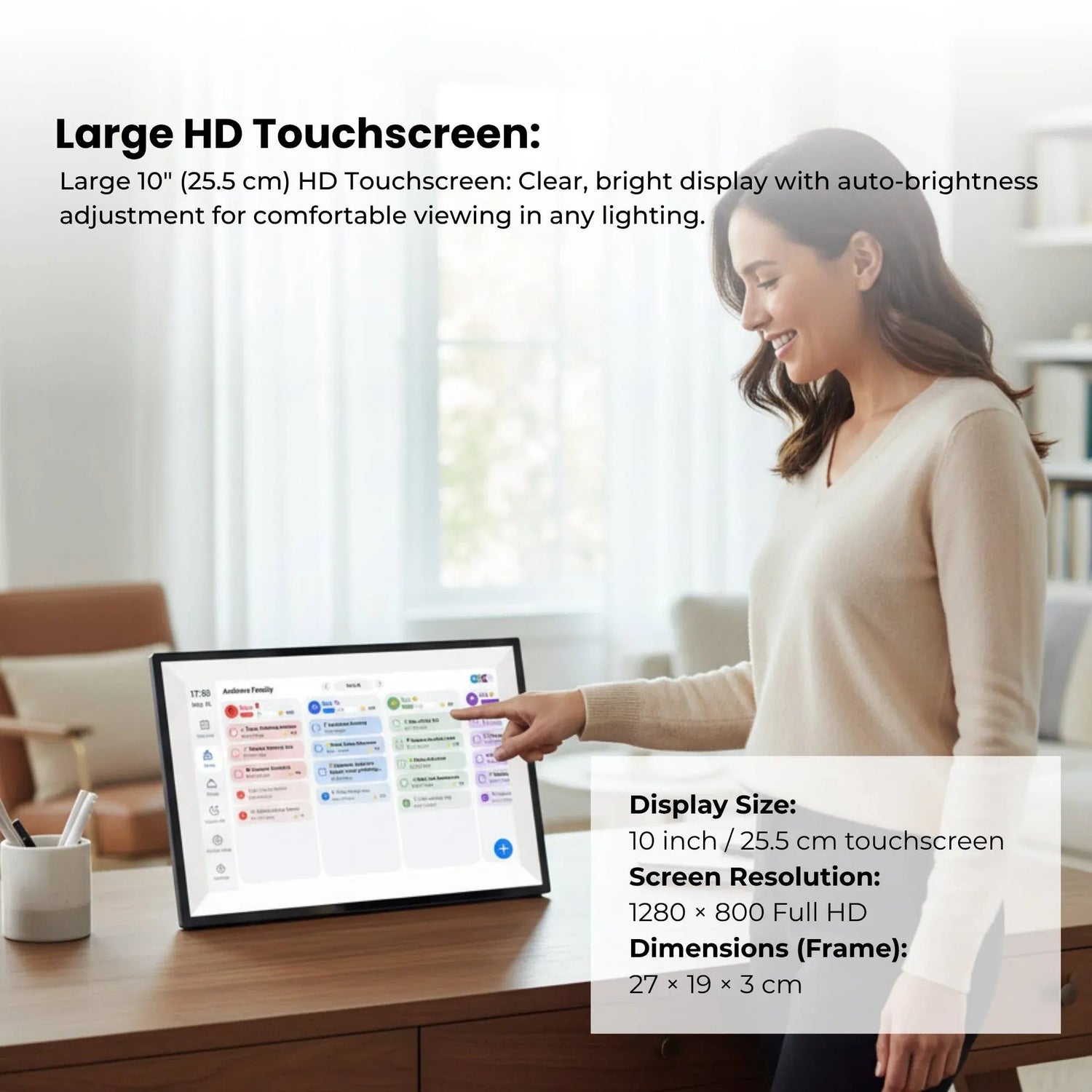 Kitchee 10" Digital Calendar Smart Family Planner - 25.5cm Touchscreen Black