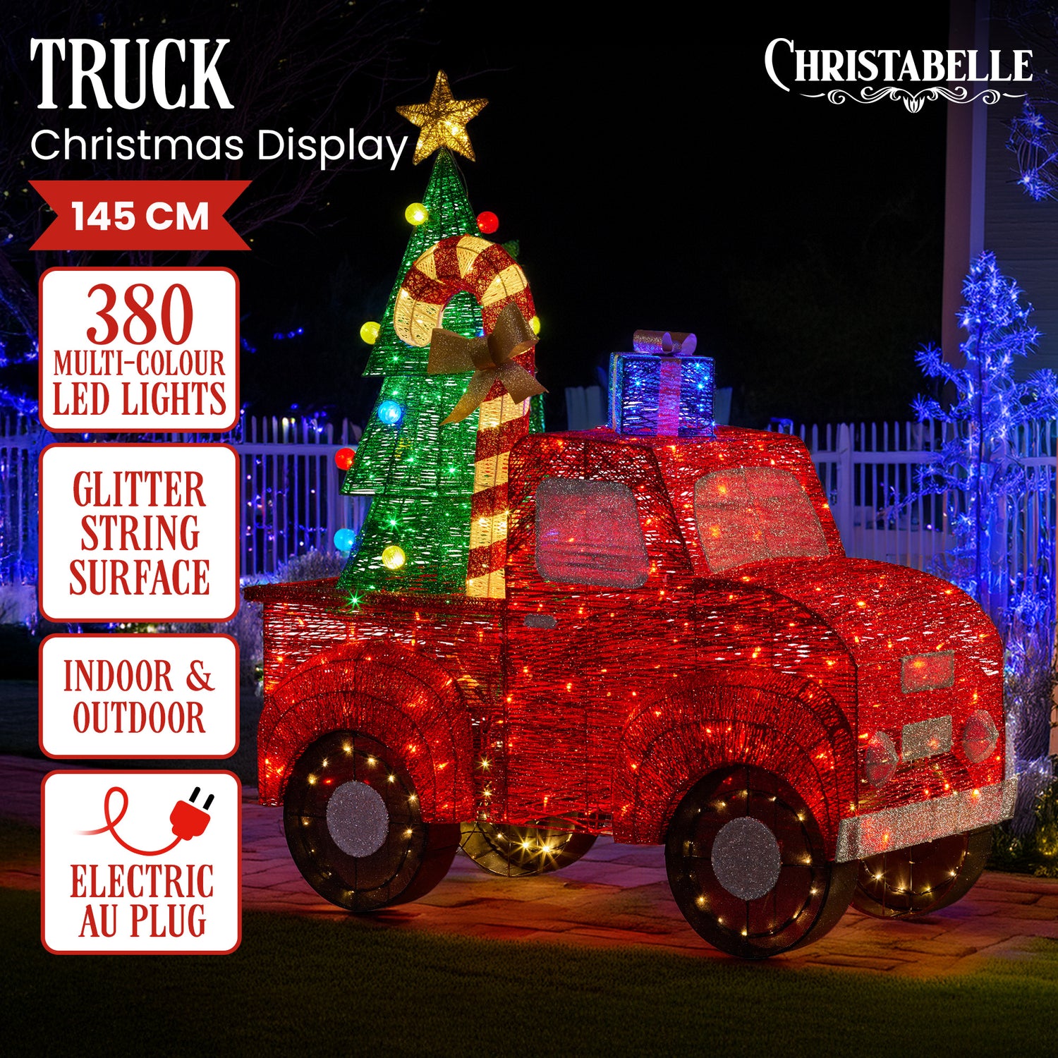 Christabelle 1.4m Christmas Tree Truck Indoor Outdoor Display Decoration LED Lights Front Yard Lawn Statue Ornament