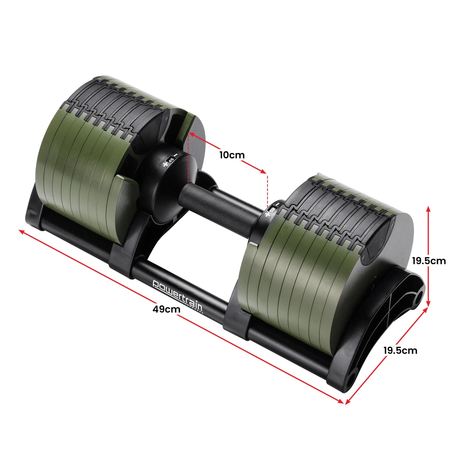Powertrain Eon Dial-Up 90KG Adjustable Dumbbells Pair - Green