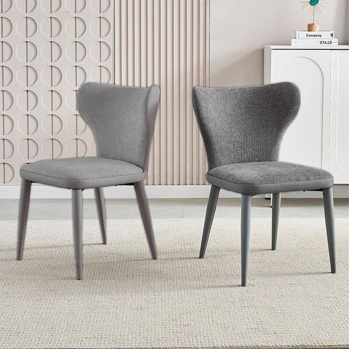 VELLUTO Modern Kitchen Dining Room Chairs Faux Leather Flannel Accent Chairs Metal Vanity Lounge Chair with Back for Living Room Set of 2 (Dark Grey)