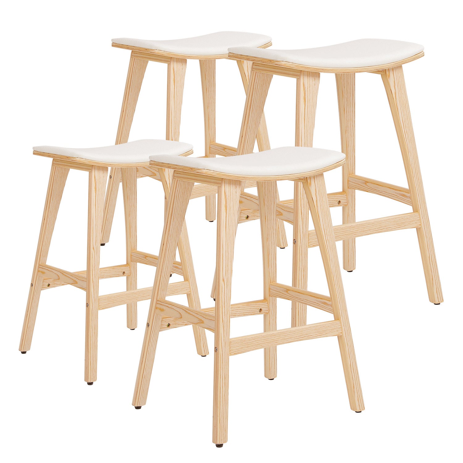 4X Wooden Bar Stool Padded Fabric Dining Chair KANSO 65cm BEIGE