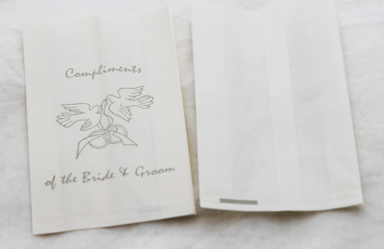 50 Pack Wedding Cake Bags Greaseproof Wax Paper Slice Take Home Favour Silver Doves