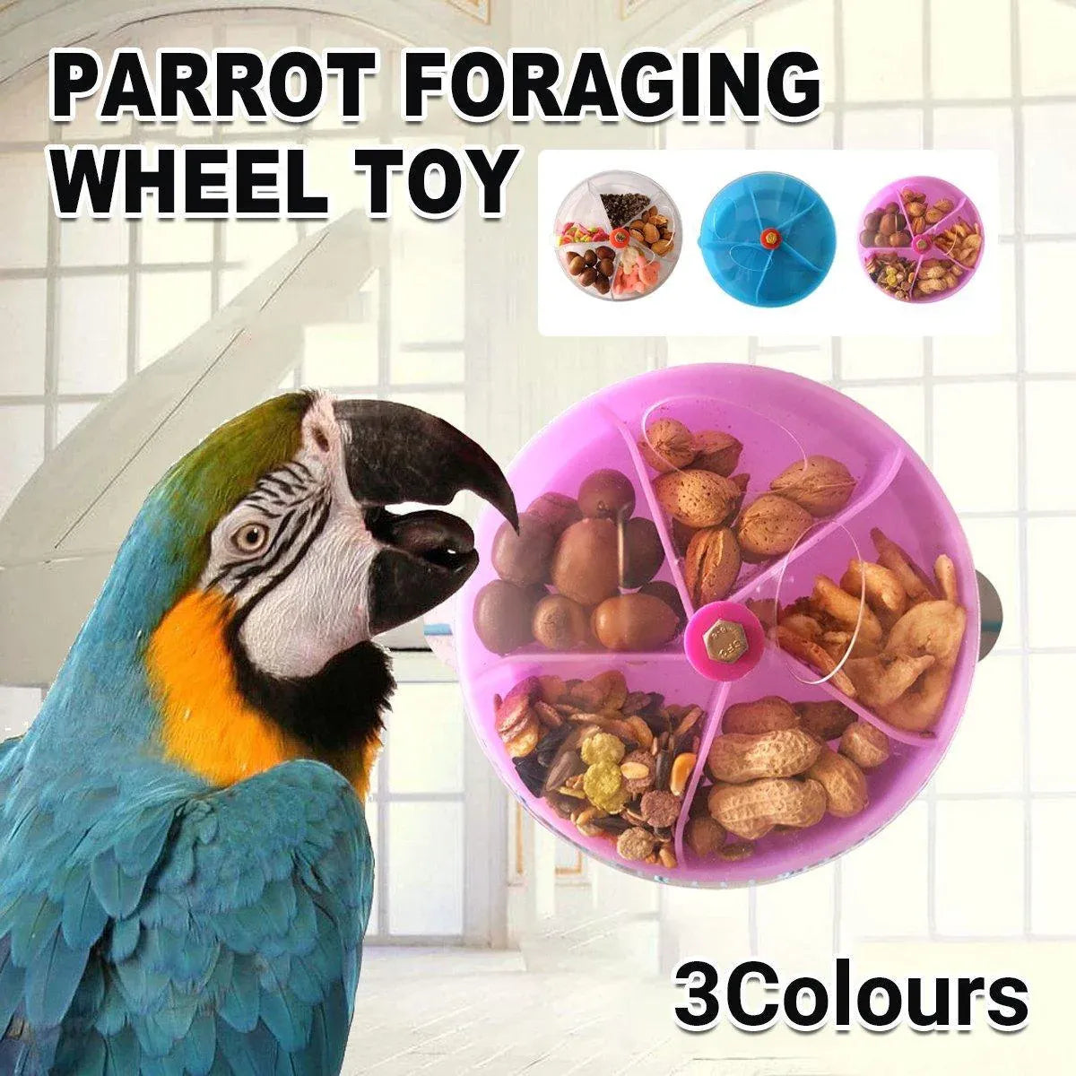 Parrot Foraging Toy Bird Chew Wheel Food Dispenser Divider Box Cage Accessory - Purple