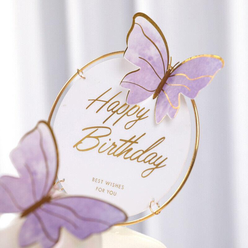 10Pcs Butterfly Paper Toppers Happy Birthday Cake & Festival Theme Decor - Pink Phnom Penh