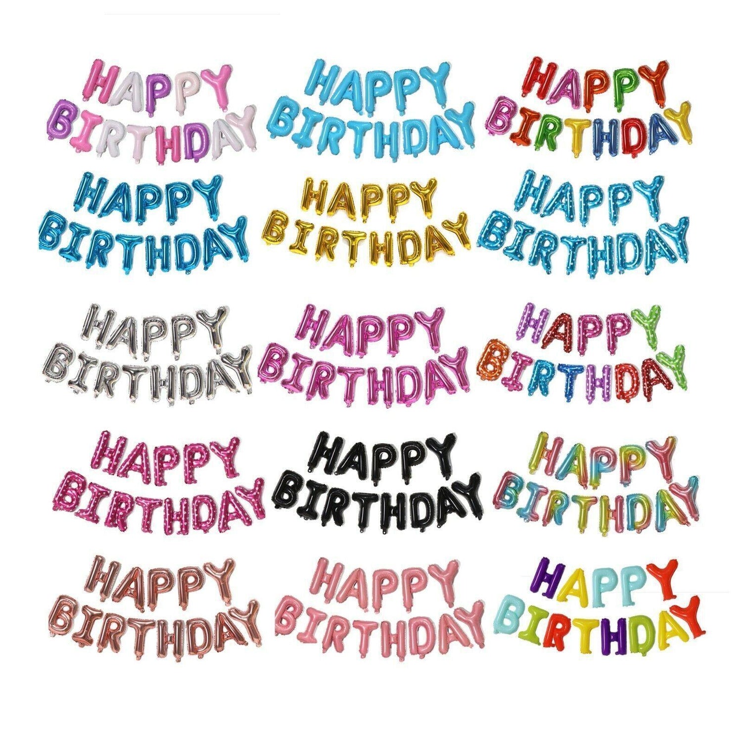 40Cm 3D Happy Birthday Letters Balloons Inflating Foil Banner Bunting Celebrate - Rose Red