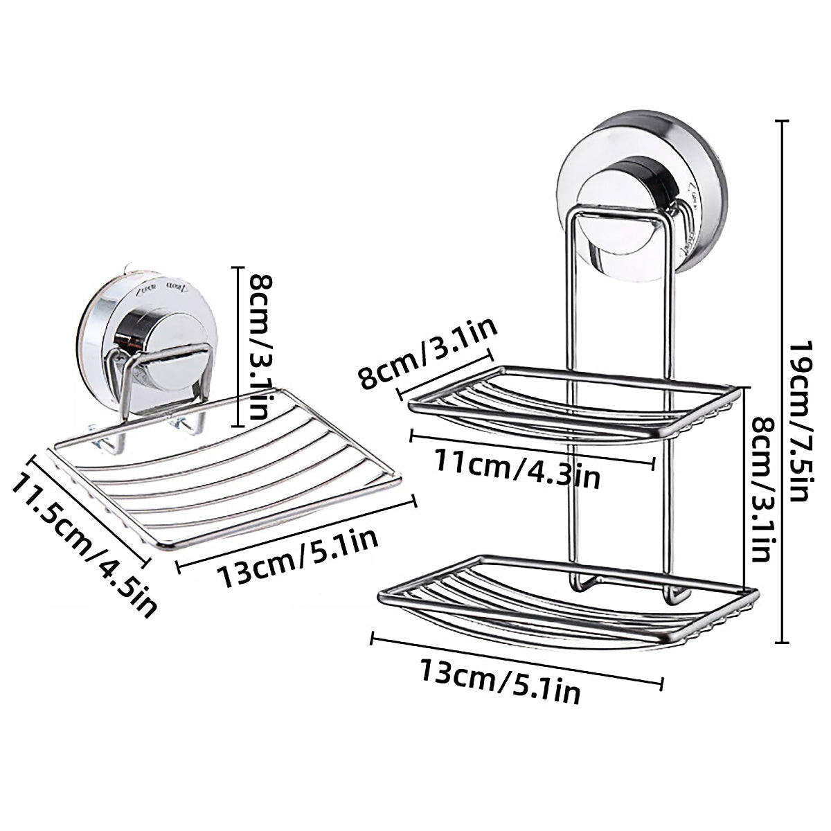 Shower Bar Holder Suction Basket Wall Mounted Stainless Steel Bathroom Soap Dish - Double Layer