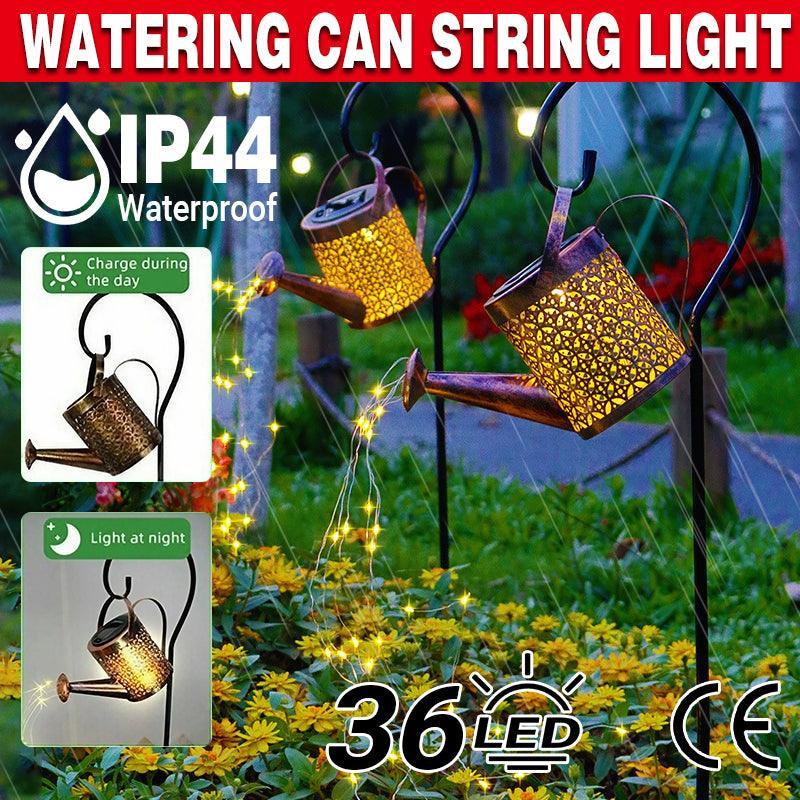 Solar Led Watering Can String Light Outdoor Garden Art Waterfall Lamp Decoration - Style A: Shower + Lamp
