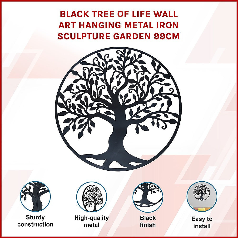 Black Tree of Life Metal Wall Art Hanging Sculpture Garden 99cm