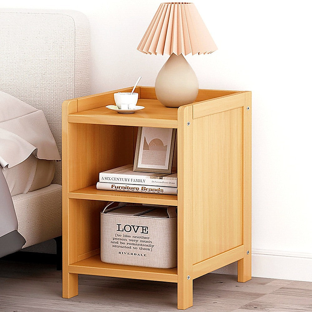 Bamboo Bedside Table – Wooden Nightstand with Drawer & Open Shelf | Bedroom Side Table
