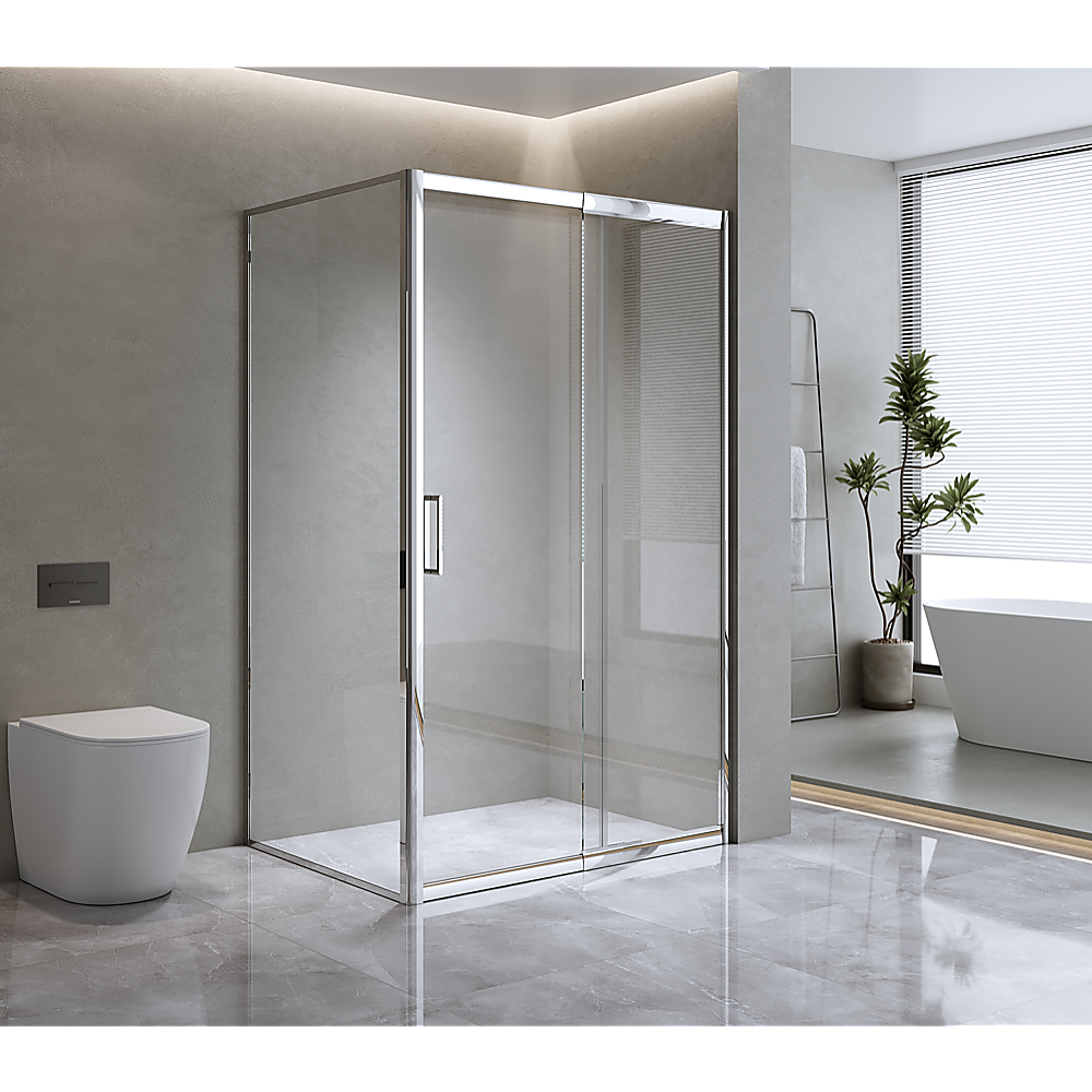 150mm Adjustable (2000x920mm) Single Door Corner Sliding Glass Shower Screen in Chrome