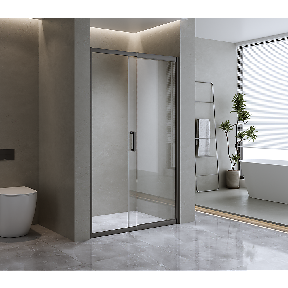 170-185cm Adjustable Wall to Wall Sliding Glass Shower Door in Black