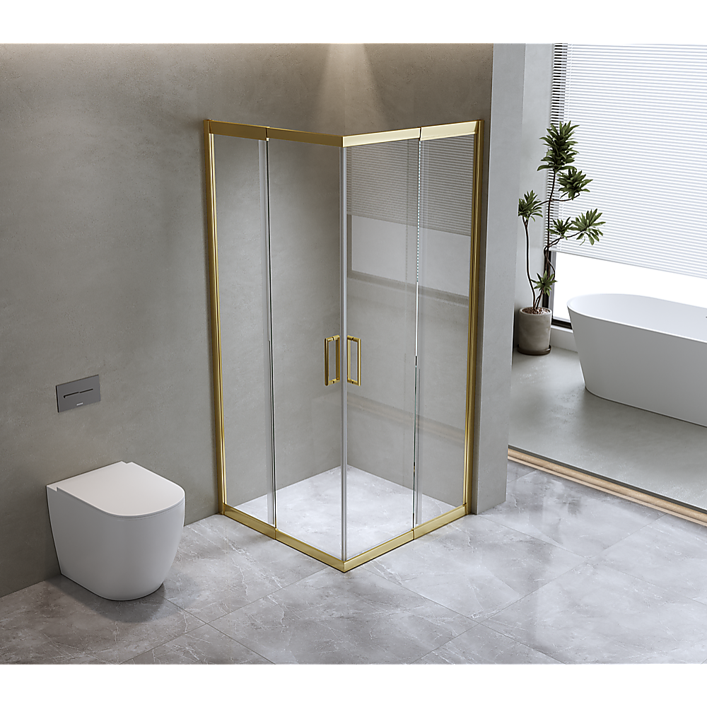 Adjustable 1000x900mm Double Sliding Door Glass Shower Screen in Gold