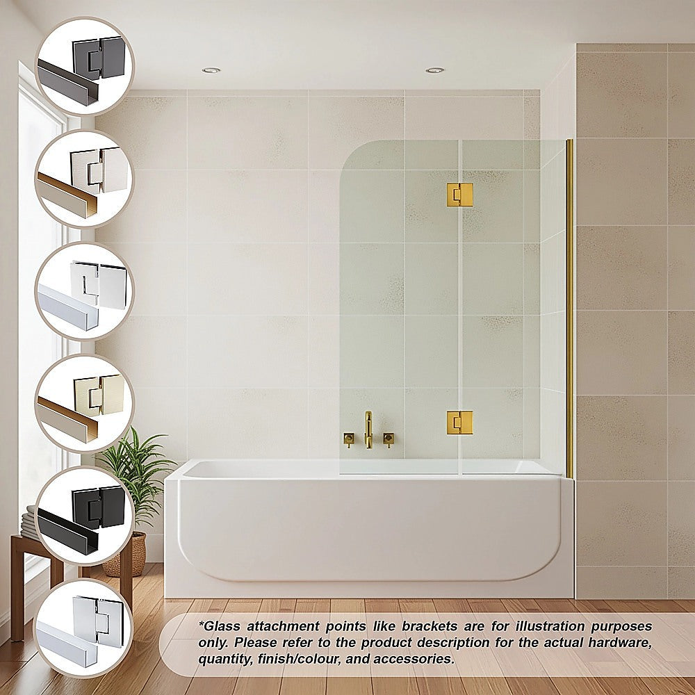 100cm Frameless Glass Bath Screen – Wall Channel with Stainless Steel Hinges in Black Finish