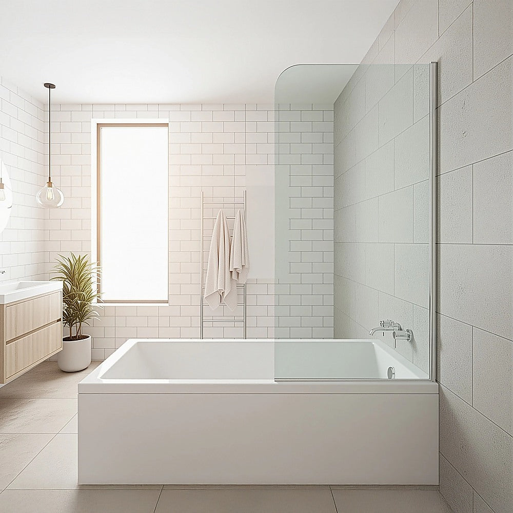 70cm Frameless Glass Bath Screen – Modern Wall Channel in Chrome for Stylish Bathroom Upgrade