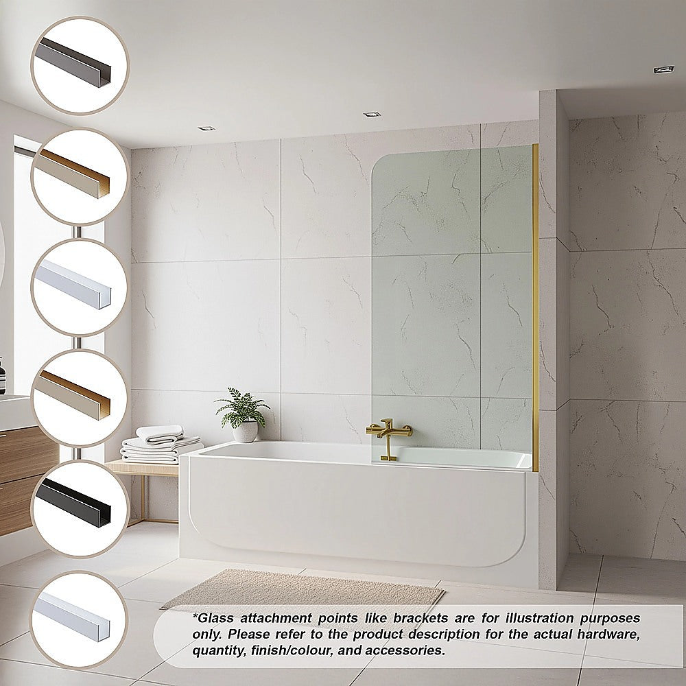 70cm Frameless Glass Bath Screen – Modern Wall Channel in Black for Stylish Bathroom Upgrade