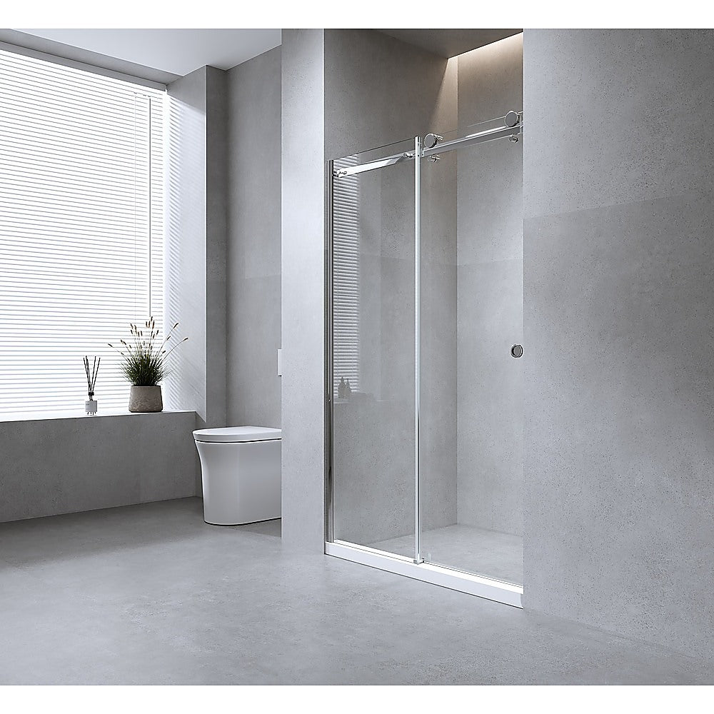 180cm Frameless Glass Sliding Shower Door – With Chrome Rail and Wall Channel for Modern Bathrooms
