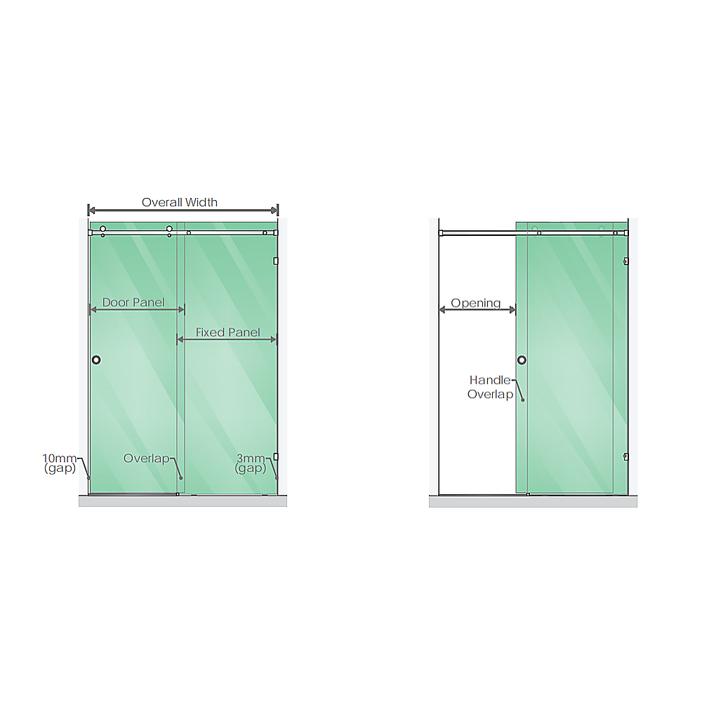 180cm Frameless Glass Sliding Shower Door – With Chrome Rail and Wall Channel for Modern Bathrooms