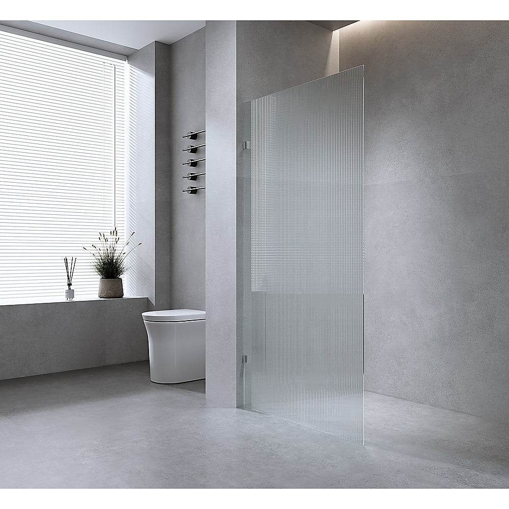 80cm Reeded Glass Shower Screen with Black U-Brackets and Floor U-Bracket