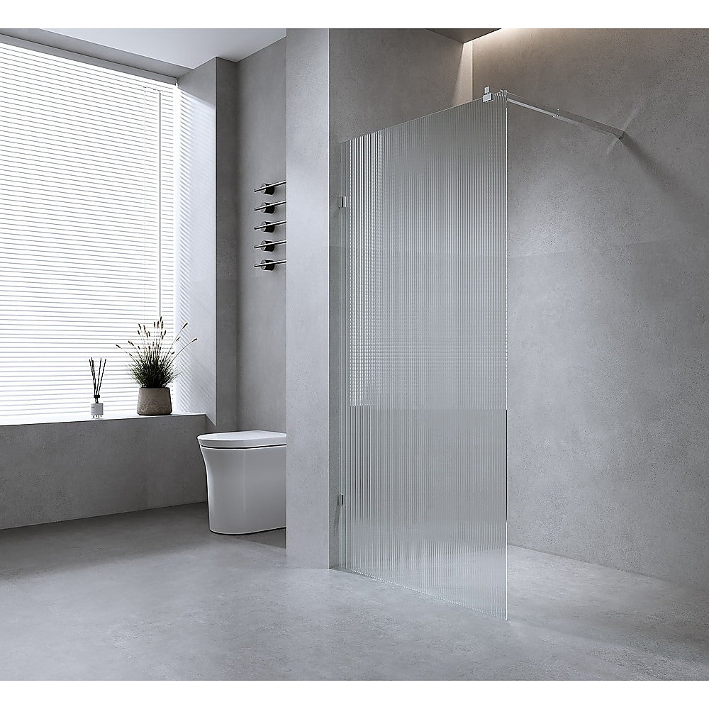 110cm Reeded Glass Shower Screen with Black U-Brackets