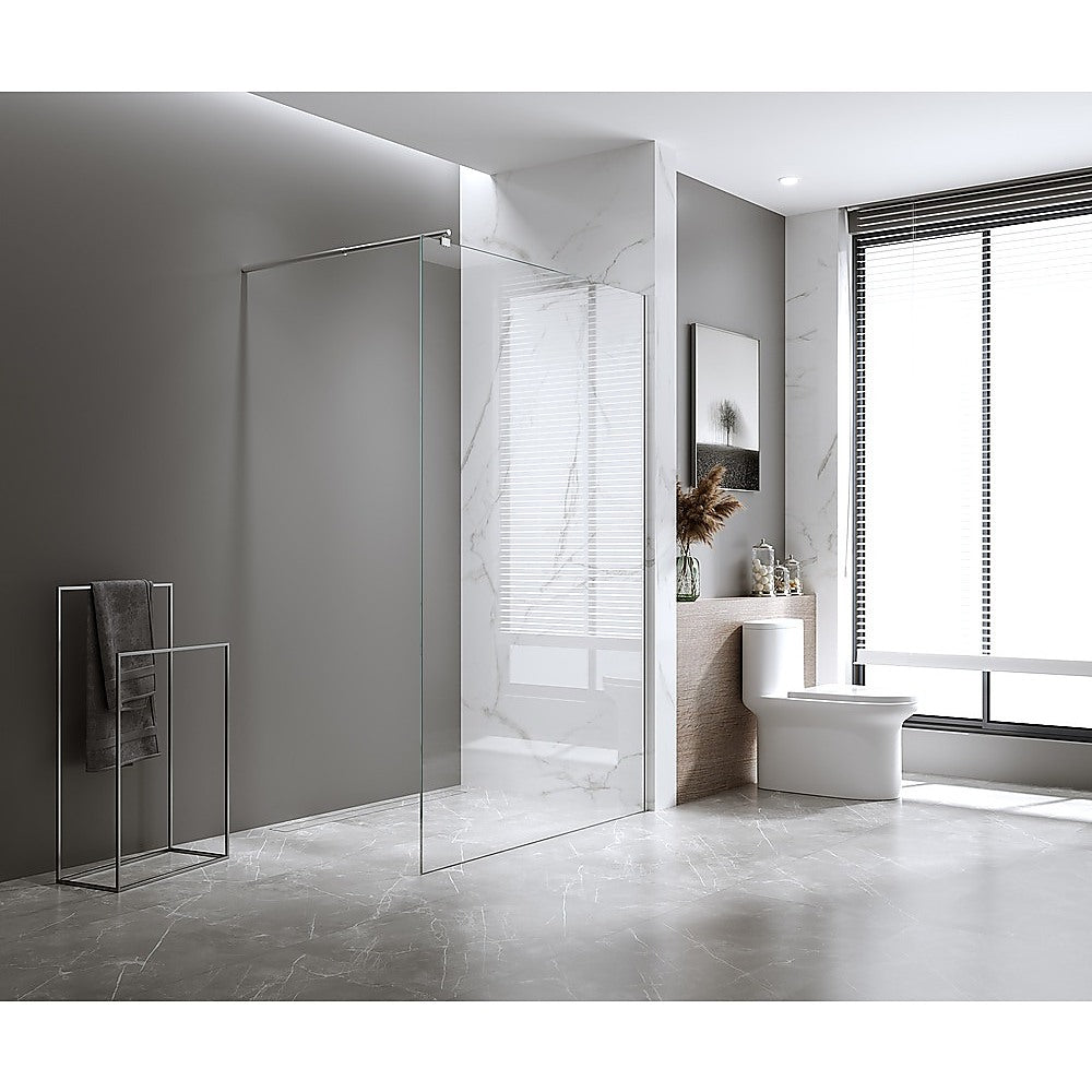 80x210cm Glass Shower Screen with Chrome Wall Channel and Square Pole – Sleek, Durable Bathroom Upgrade