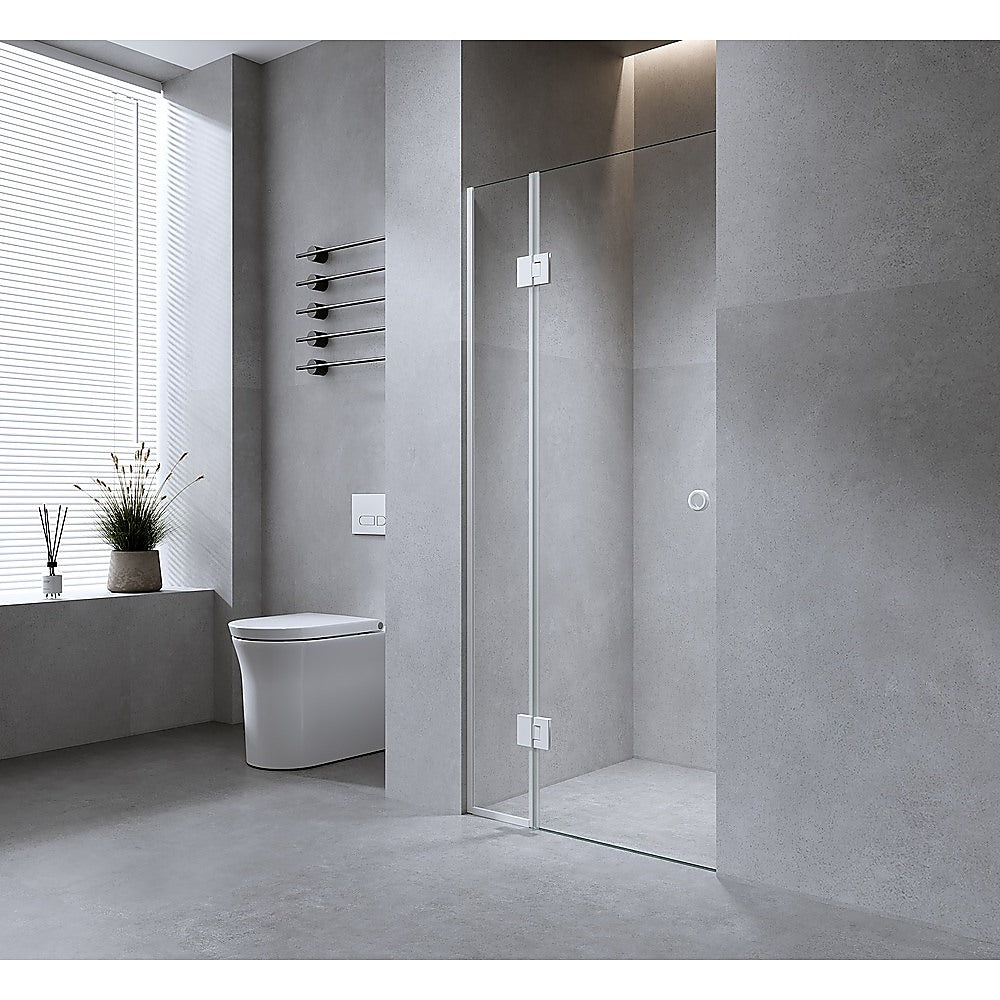 90cm Wall to Wall Frameless Shower Screen – Chrome Wall Channel and Floor Channel with SS Hinges for Contemporary Style