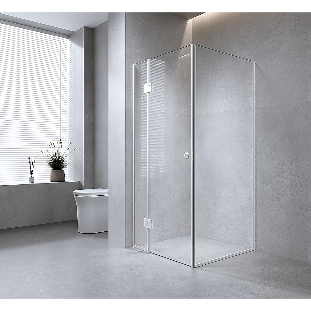 120x90cm Corner Frameless Shower Screen – Chrome Wall Channel with SS Hinges for Modern Bathroom Style