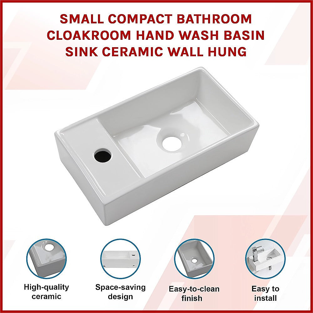 Small Compact Bathroom Cloakroom Hand Wash Basin Sink Ceramic Wall Hung