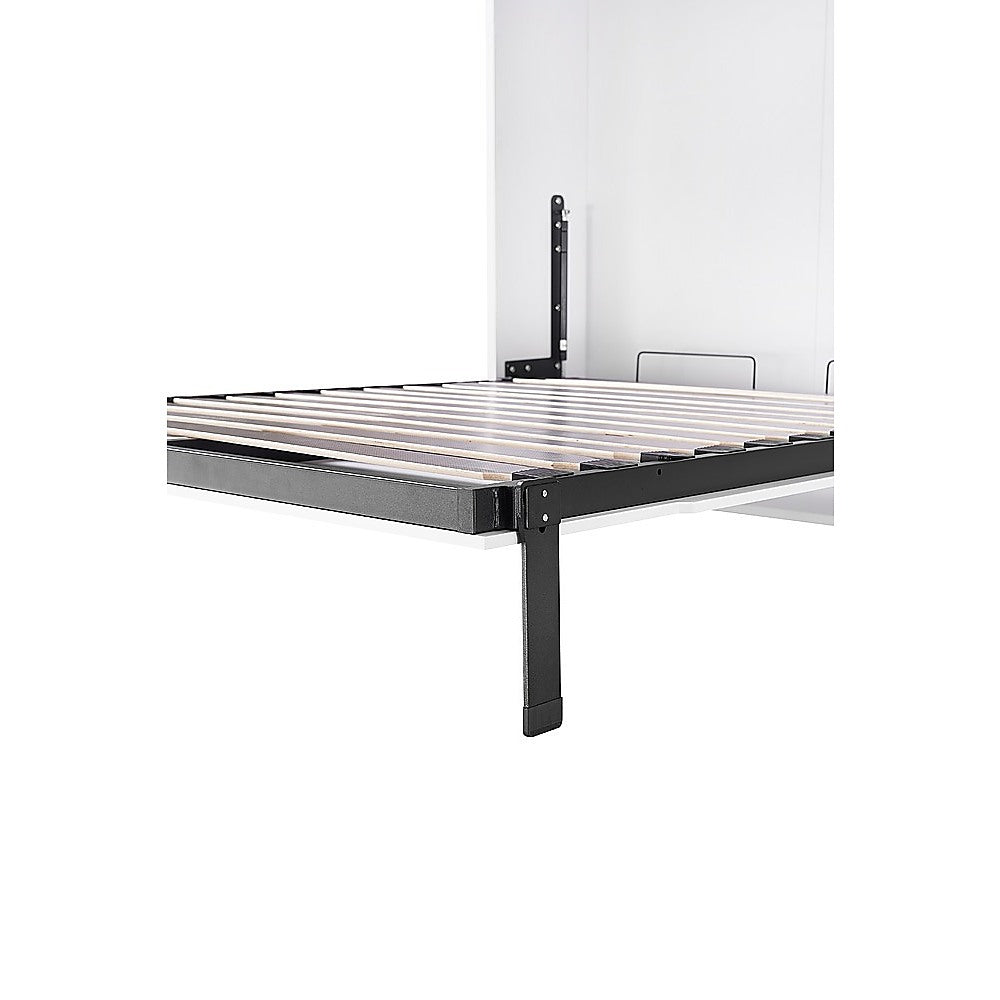 King-single Wall Bed in White Gloss – Space Saving Murphy Bed Kit with Black Door Handle