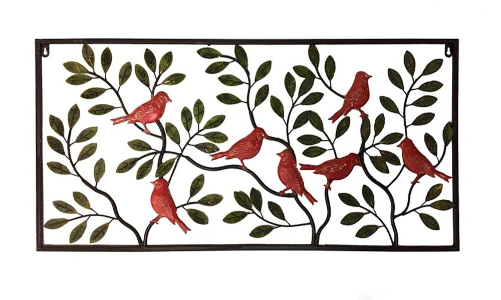 Colour Birds Leaves Metal Wall Art 90cm