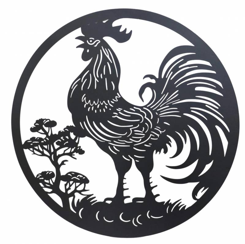 Round Rooster Metal Wall Art 98cm