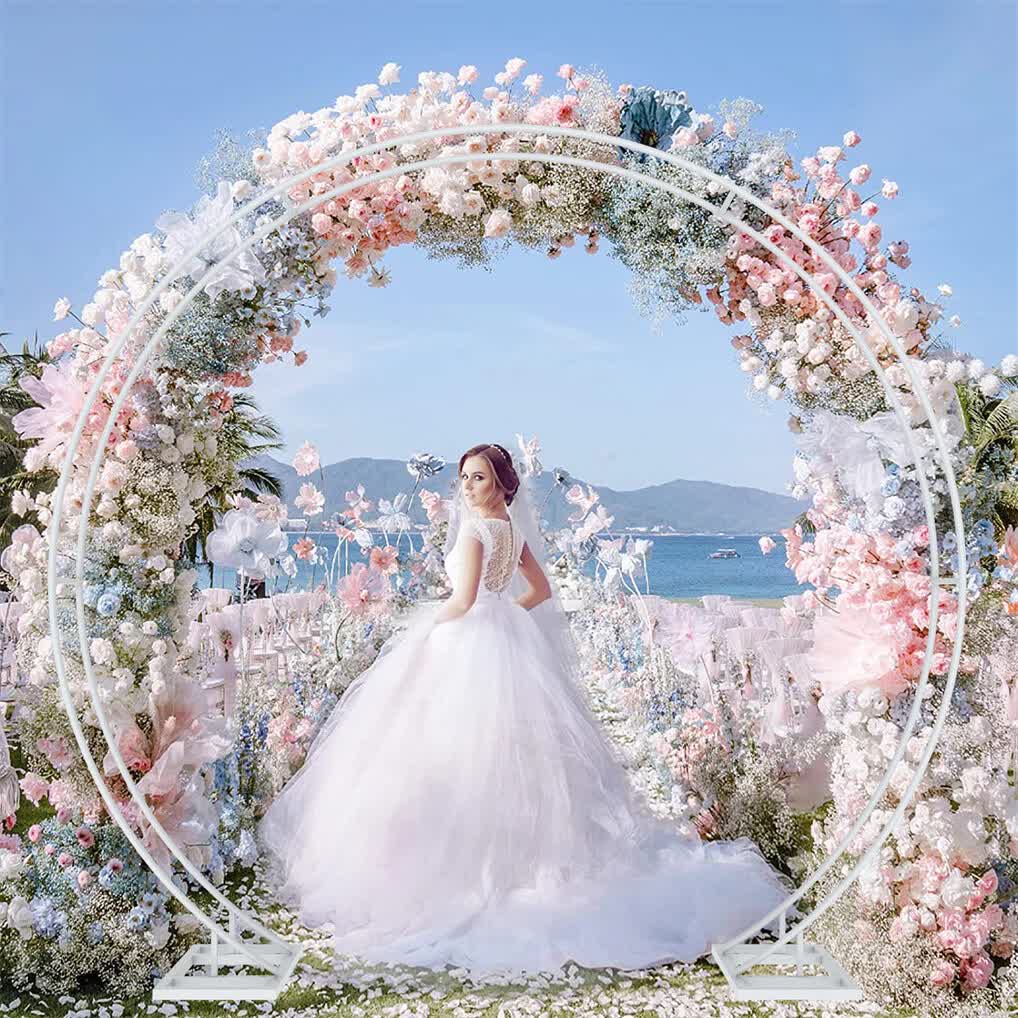 P&P Round Arch Backdrop Stand for Wedding Party Metal Pipe Frame Archway Decoration Indoor Outdoor Double Rails