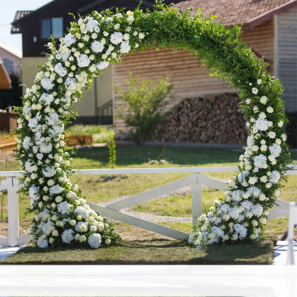 Round Arch Backdrop Stand for Wedding Party Metal Pipe Frame Archway Decoration Indoor Outdoor Double Rails 2.2m