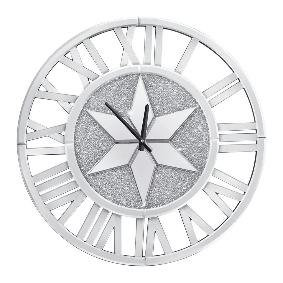 Sparkle Twinkle Crystal Diamond Wall Clock Silver Mirror Wall Decor Big Clocks