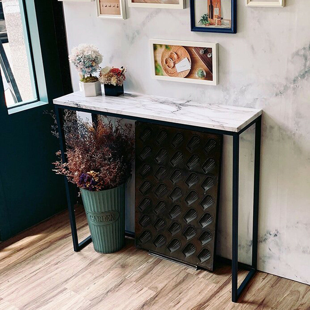 Modern Heavy Real Stone Console Table Hallway Entryway Table Metal Narrow Desk