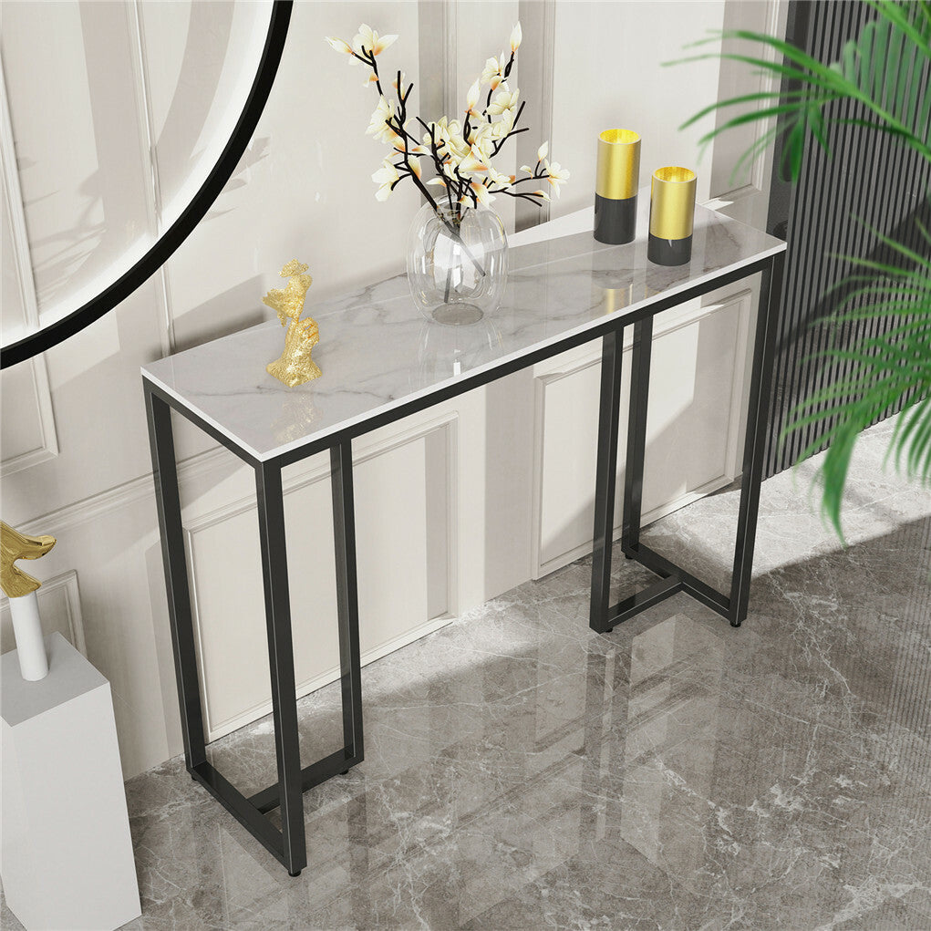 Modern Heavy Real Stone Console Table Hallway Entryway Table Metal Narrow Desk