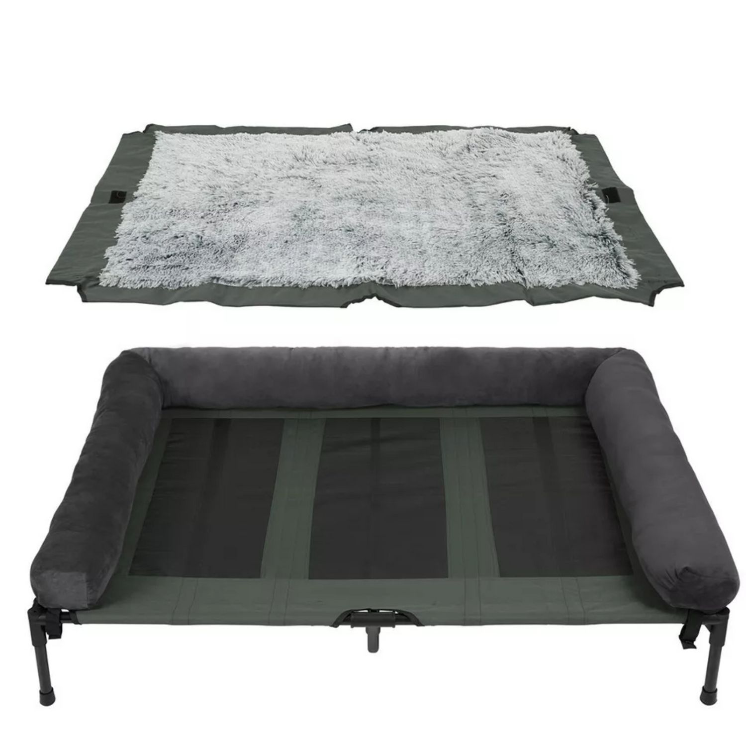 P&P Pet Cot with Bolster Support and Breathable Mesh Design for Dogs to Lounge