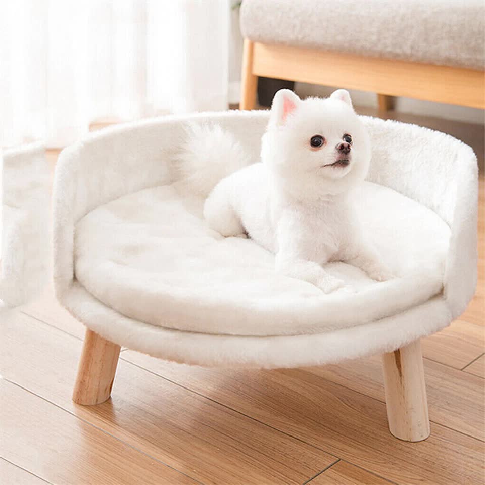 Pet Sofa Bed with Plush Cushion & Wooden Legs