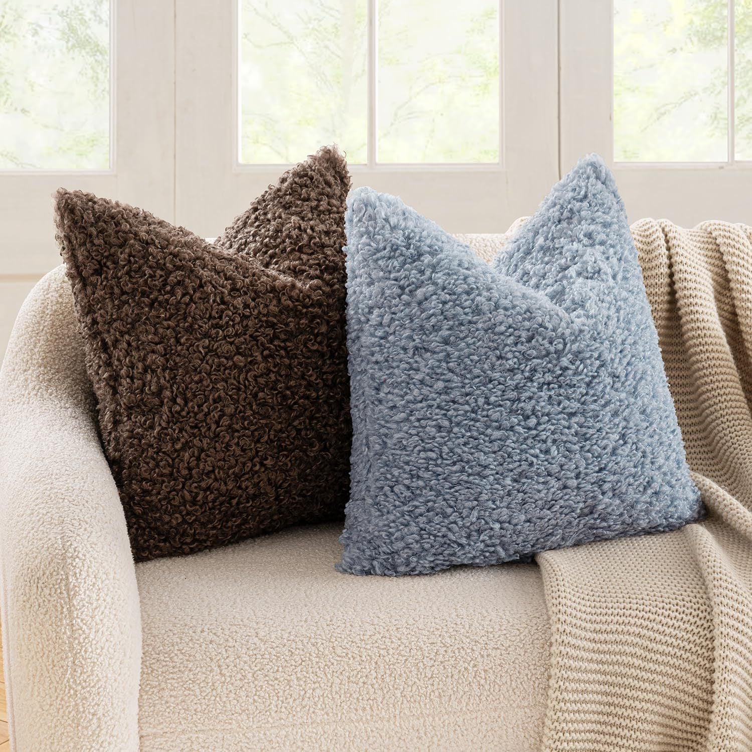 2 Pcs Pink Cozy Teddy Boucle Cushion Cover - Plush Decorative Square Pillow Case for Sofa & Bed