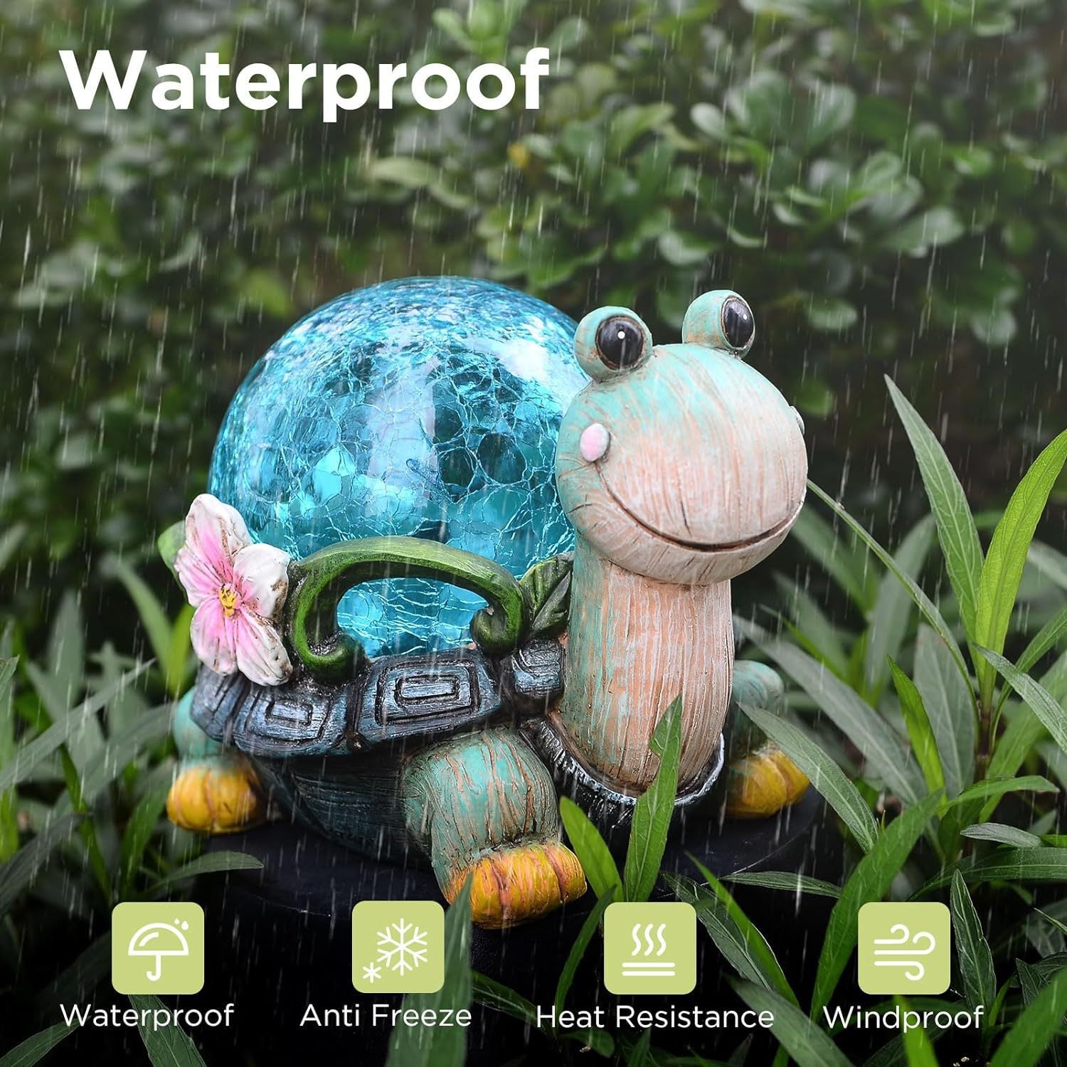 Rabbit and Butterfly Charming Solar-Powered Animal Garden Statue - Waterproof Resin Figurine with Glowing LED Accents