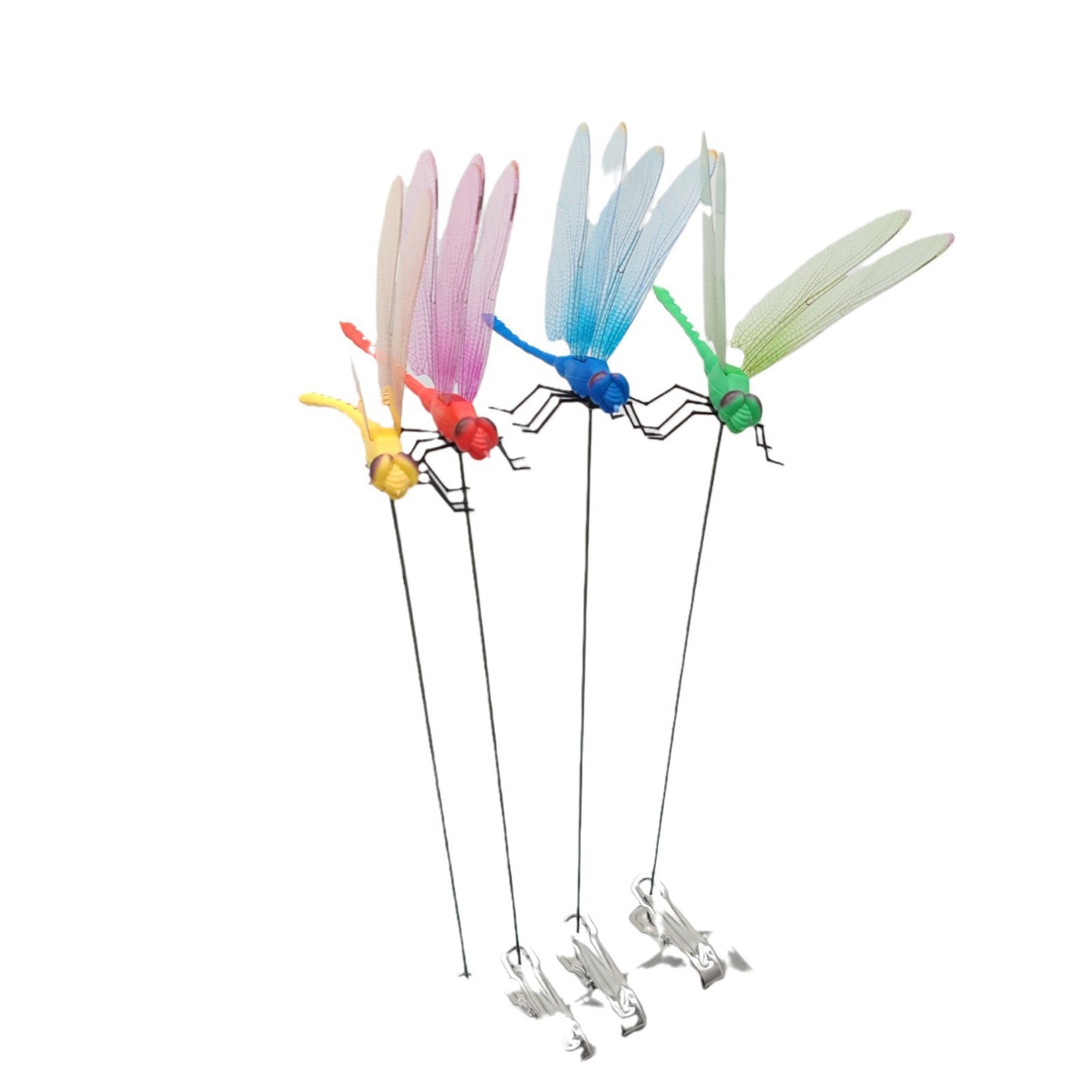 6-Pieces Yellow Small Garden Dragonfly Clips – 3D Colorful Insect Decoration, Outdoor Metal Stake Ornament, Patio & Plant Accessories