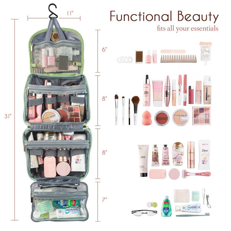 Black Water-Resistant Travel Toiletry Bag with Hook - Foldable Cosmetic Organizer for Men & Women