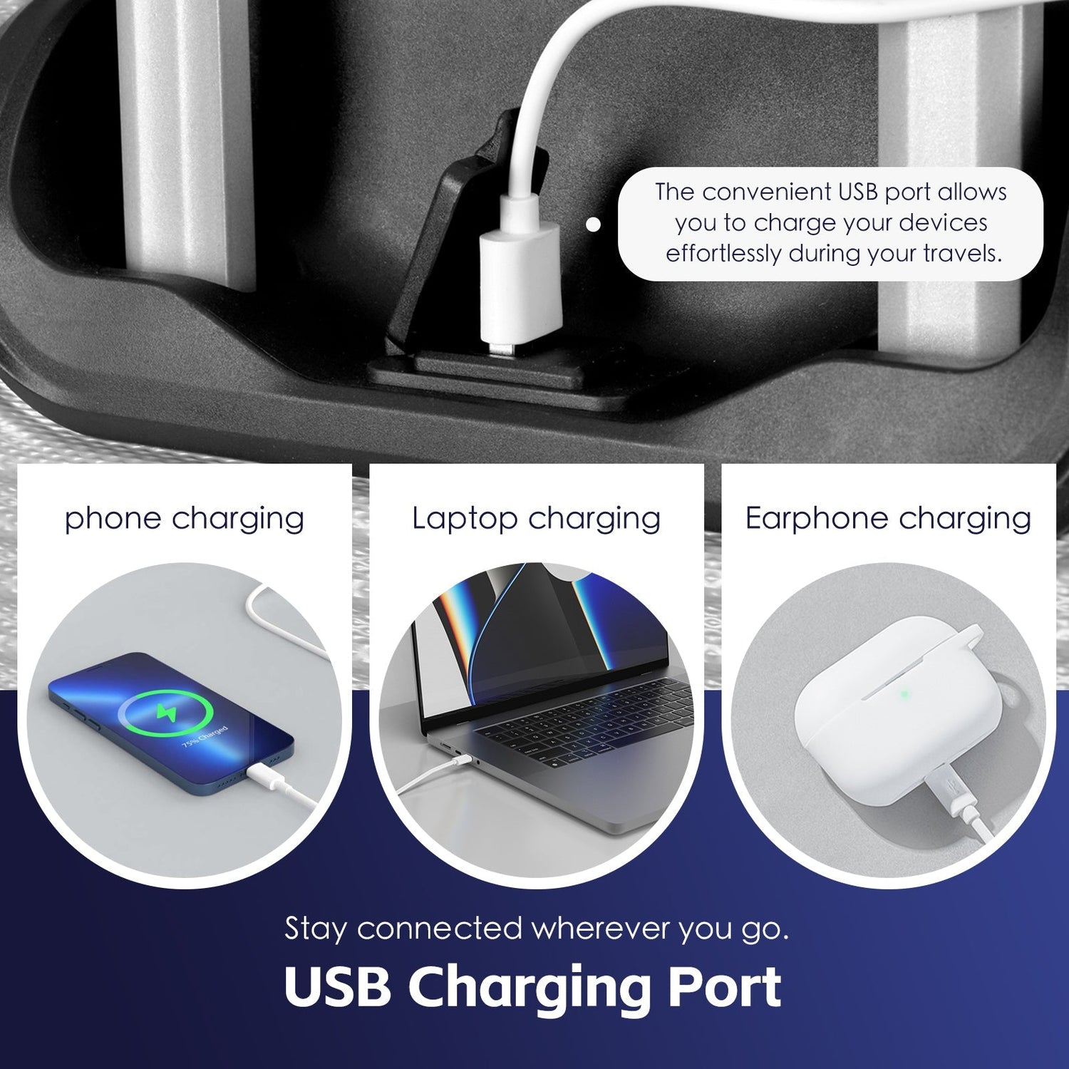 24" Digital Weighing Scale and USB Charging Port Lightweight Luggage Suitcase Silver Blue