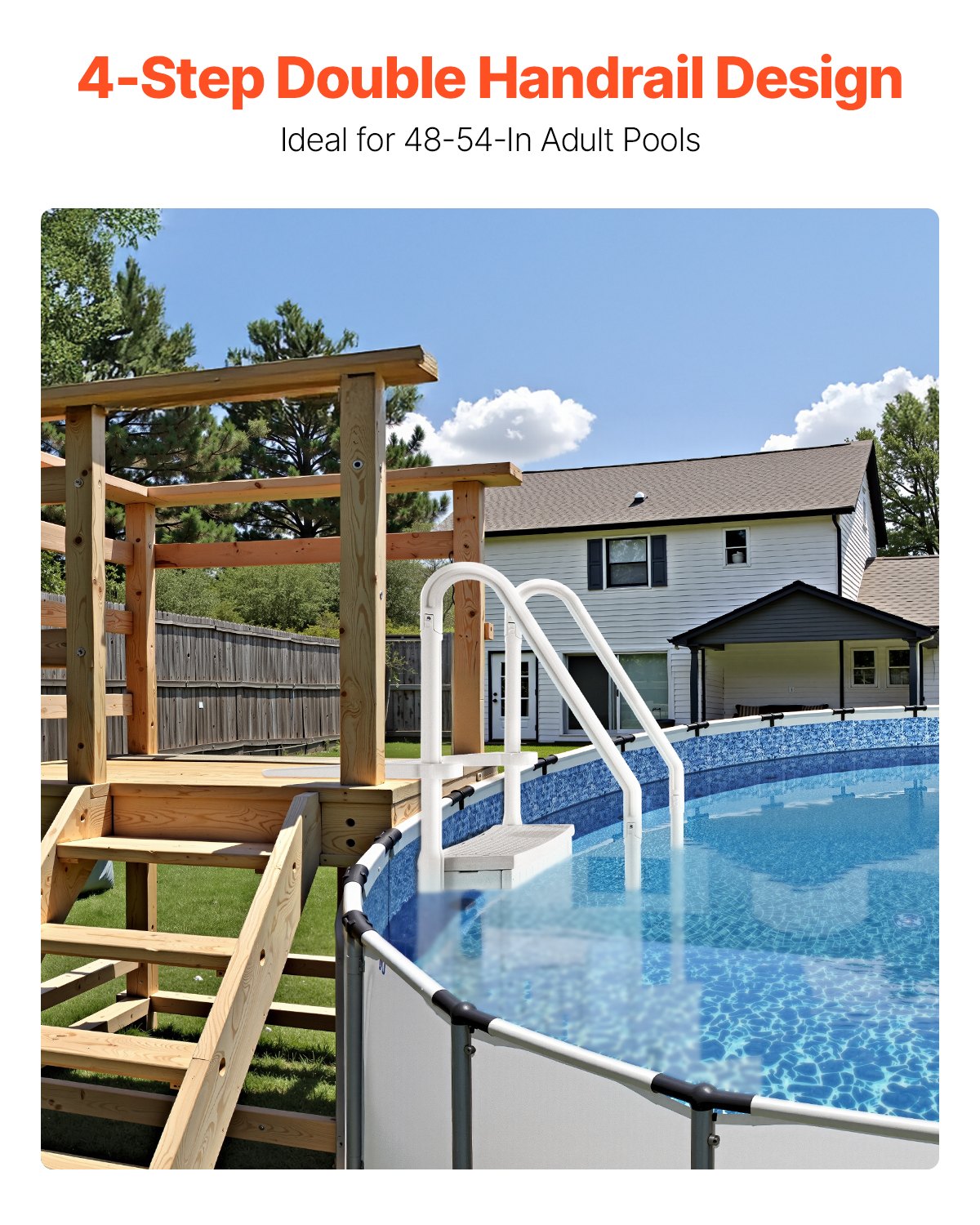 VEVOR 4-Step White Robust Pool Ladder of 2 Handrails for 1219.2-1371.6 mm Pools